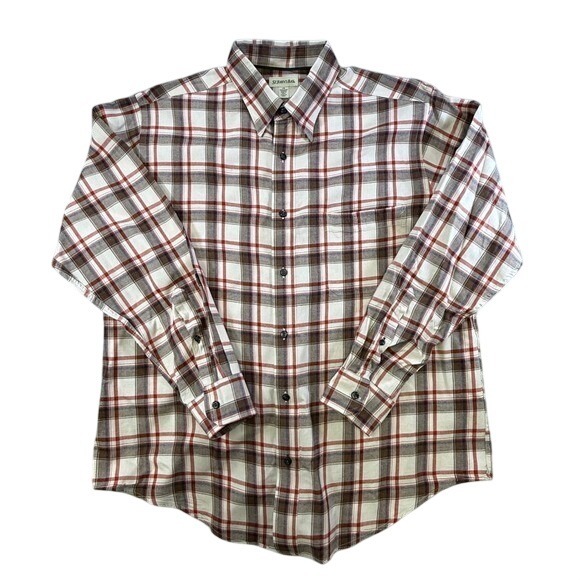 St. John's Bay Other - St‎ Johns Bay Mens Large Plaid Button Down Shirt Brown Red Cotton Herringbone
